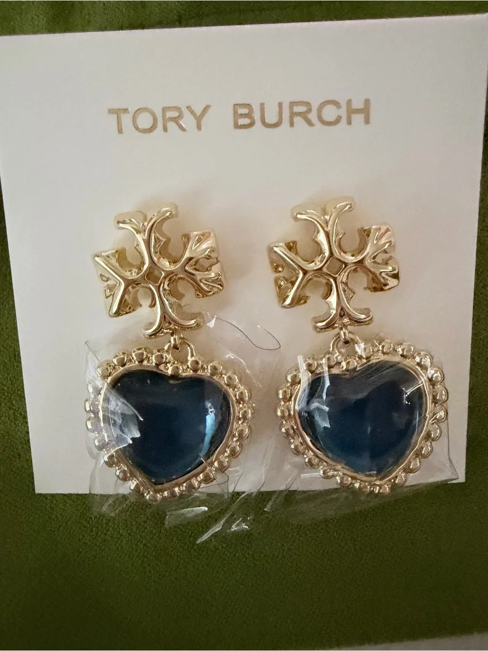 Tory Burch Gold-Tone Earrings with Navy Heart Drops
